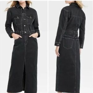 Universal Thread Women's Long Sleeve Denim Maxi Dress Black Wash Size 16